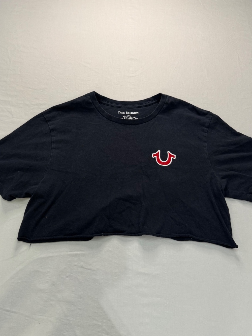 True Religion L Cropped Tee Black Buddha Guitar World Tour Y2K